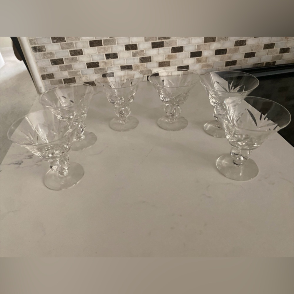 6 Swedish SWE2  Blown  Glass 4 Lobe Stem Cordial Cocktail Glasses